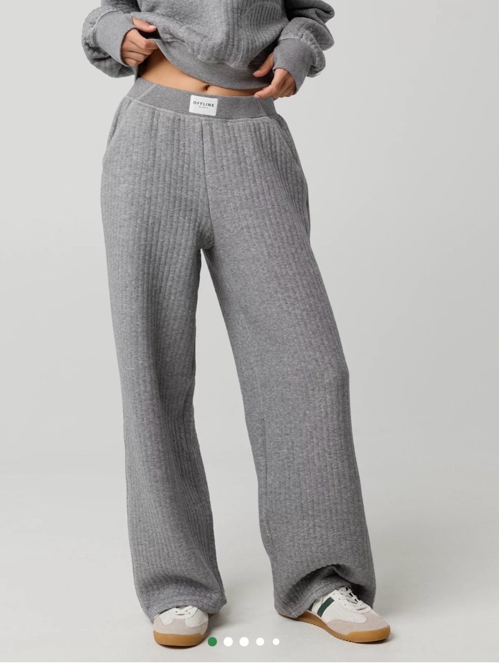NWT OFFLINE by Aerie Coffee Run Trouser Gray Ribbed Wide Leg Pants XXL